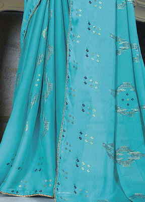 Blue Chiffon Silk Saree With Blouse Piece - Indian Silk House Agencies