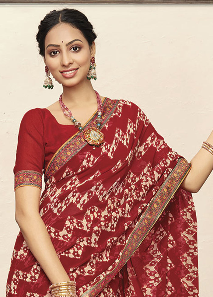 Red Georgette Saree With Blouse Piece - Indian Silk House Agencies