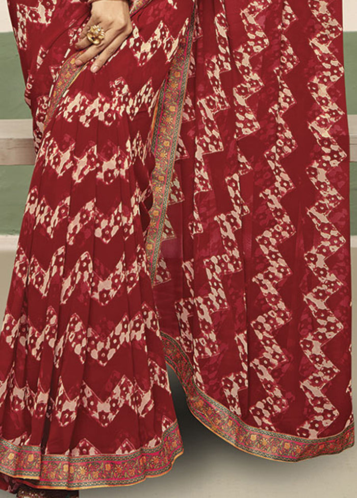 Red Georgette Saree With Blouse Piece - Indian Silk House Agencies