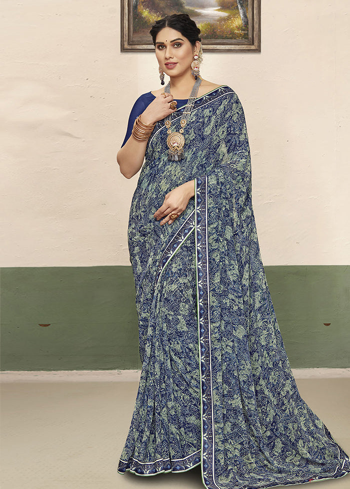 Blue Georgette Saree With Blouse Piece - Indian Silk House Agencies