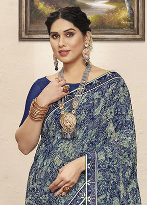 Blue Georgette Saree With Blouse Piece - Indian Silk House Agencies