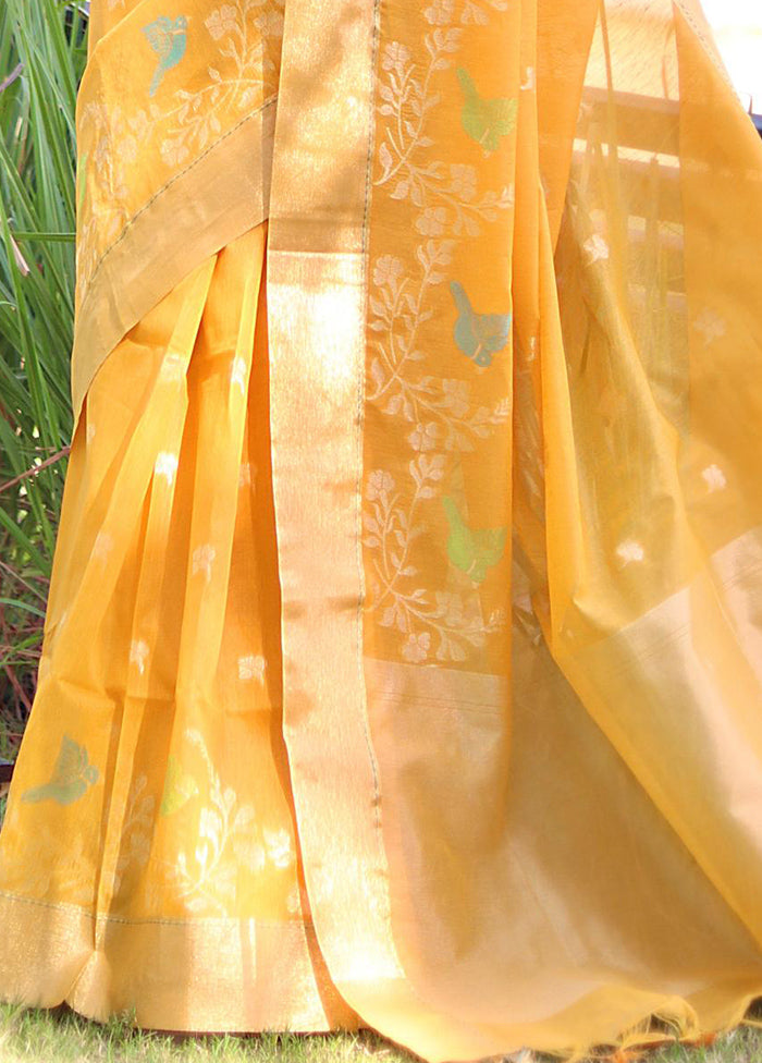 Yellow Dupion Silk Saree With Blouse Piece - Indian Silk House Agencies