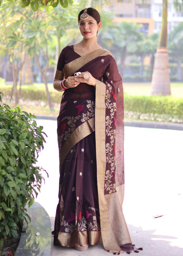 Wine Dupion Silk Saree With Blouse Piece - Indian Silk House Agencies