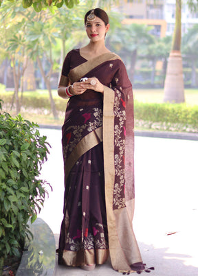 Wine Dupion Silk Saree With Blouse Piece - Indian Silk House Agencies