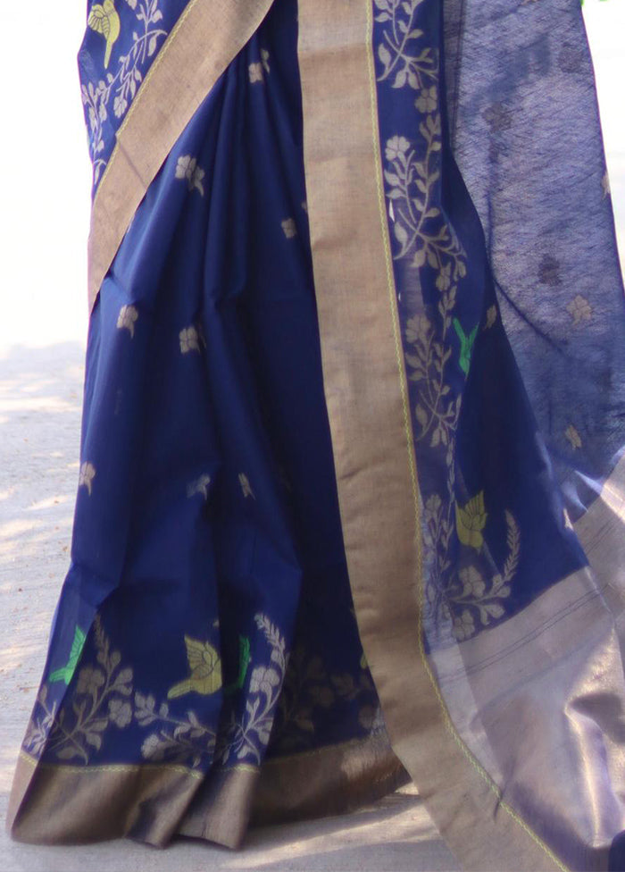 Blue Dupion Silk Saree With Blouse Piece - Indian Silk House Agencies