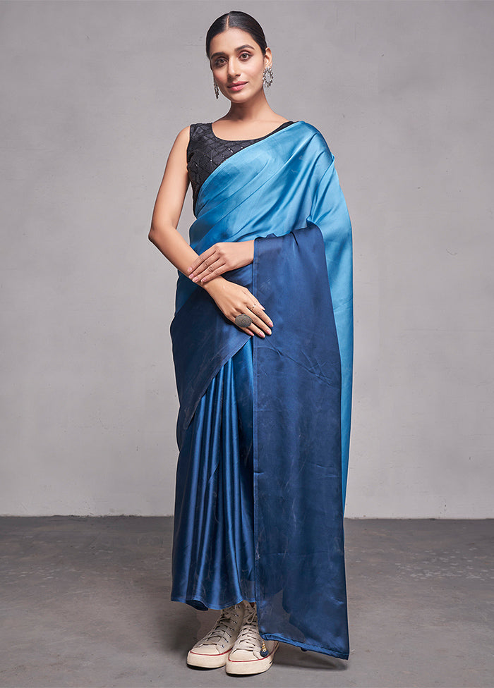 Blue Silk Saree With Blouse Piece - Indian Silk House Agencies