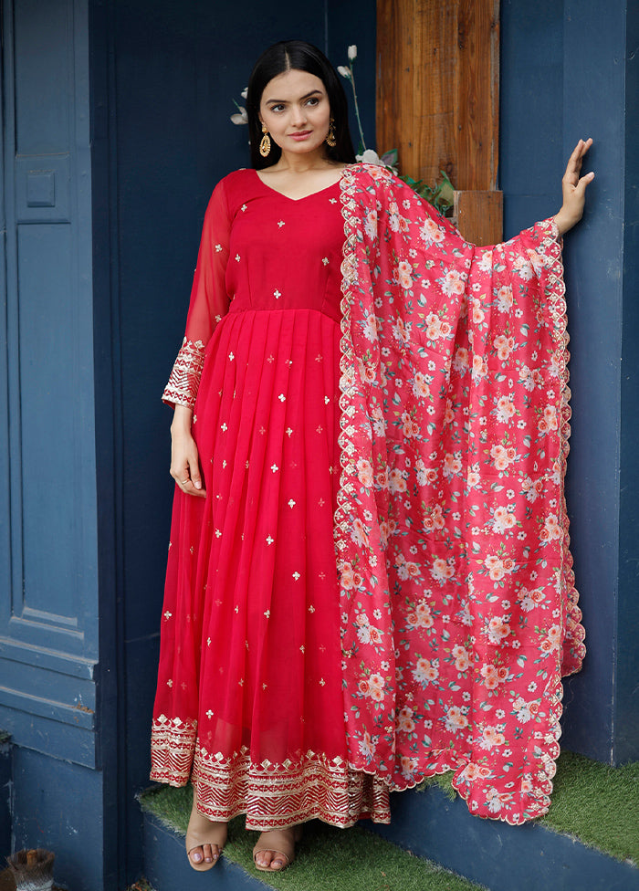 Red Readymade Georgette Indian Dress