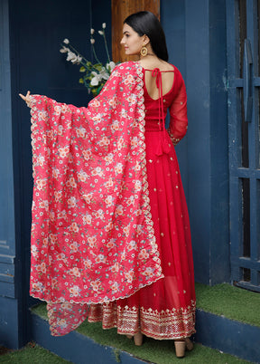 Red Readymade Georgette Indian Dress