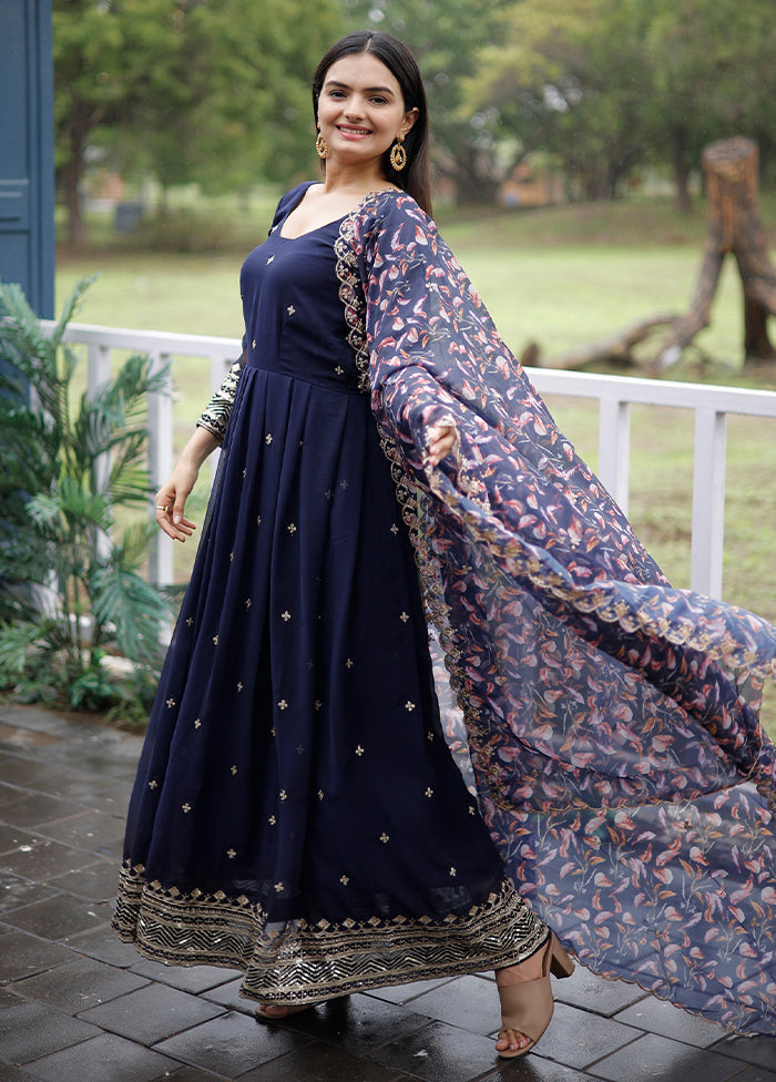 Blue Readymade Georgette Indian Dress - Indian Silk House Agencies