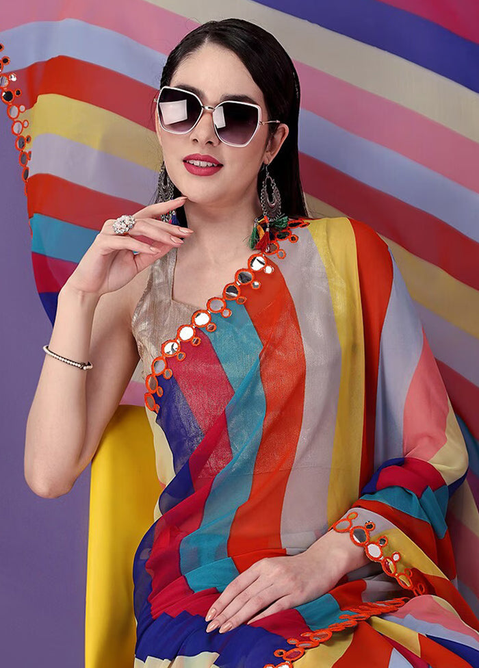 Multicolor Georgette Saree With Blouse Piece - Indian Silk House Agencies