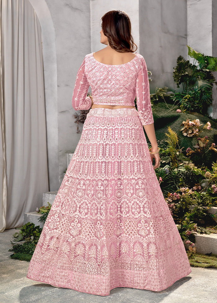 3 Pc Pink Net Semi Stitched Lehenga Set - Indian Silk House Agencies