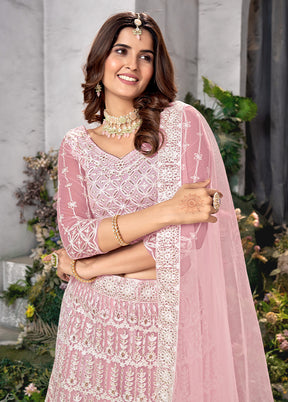 3 Pc Pink Net Semi Stitched Lehenga Set - Indian Silk House Agencies