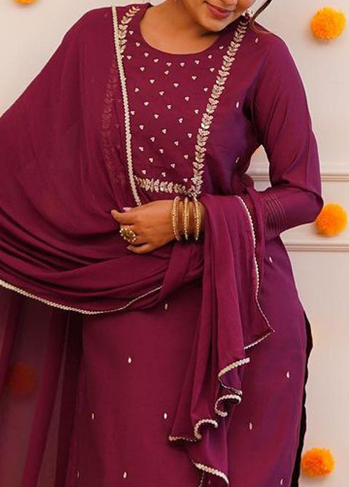 3 Pc Wine Readymade Rayon Suit Set - Indian Silk House Agencies