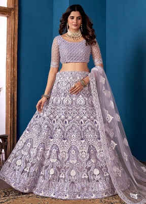 3 Pc Grey Net Semi Stitched Lehenga Set - Indian Silk House Agencies