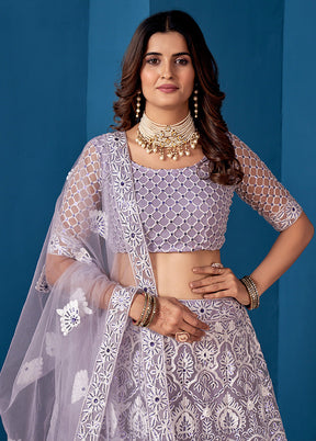 3 Pc Grey Net Semi Stitched Lehenga Set - Indian Silk House Agencies