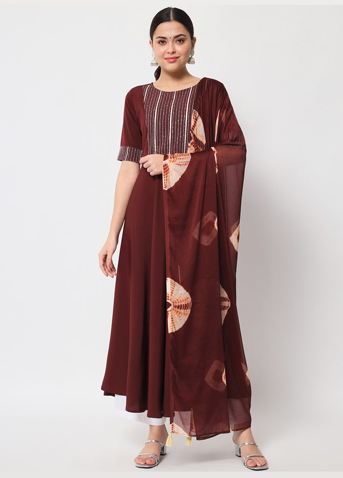 2 Pc Wine Readymade Silk Kurti Set - Indian Silk House Agencies