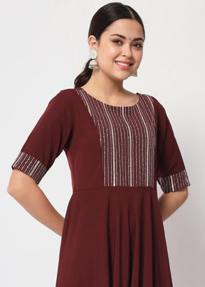 2 Pc Wine Readymade Silk Kurti Set - Indian Silk House Agencies