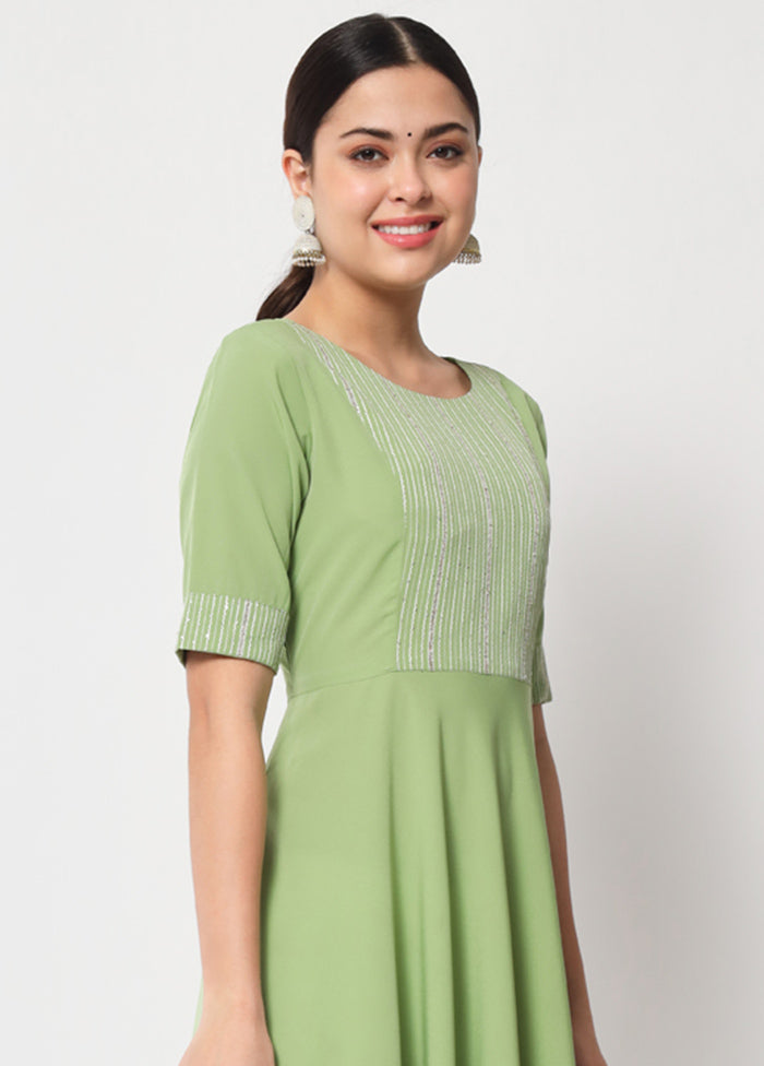 2 Pc Pista Green Readymade Silk Kurti Set - Indian Silk House Agencies