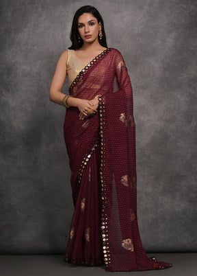 Wine Georgette Saree With Blouse Piece - Indian Silk House Agencies