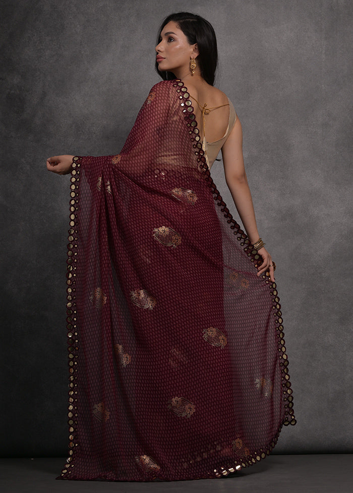 Wine Georgette Saree With Blouse Piece - Indian Silk House Agencies