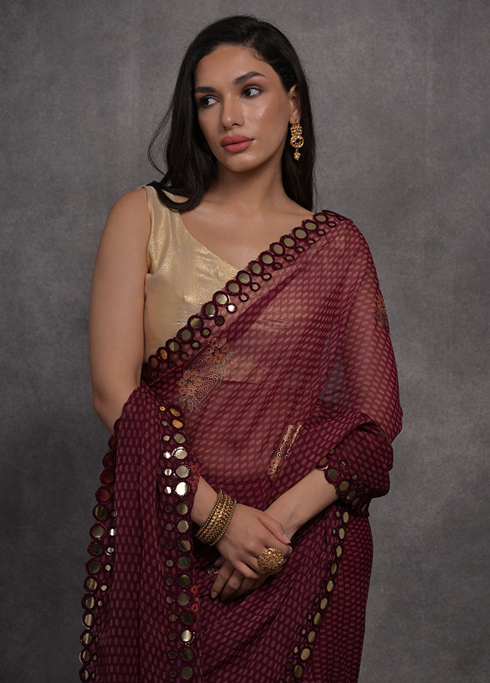 Wine Georgette Saree With Blouse Piece - Indian Silk House Agencies