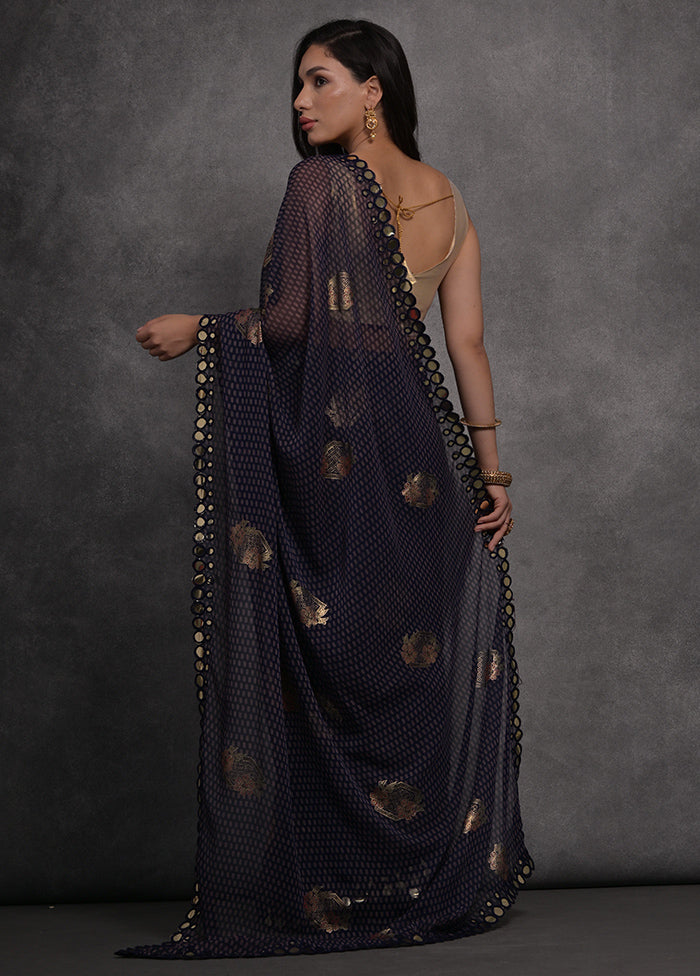 Blue Georgette Saree With Blouse Piece - Indian Silk House Agencies