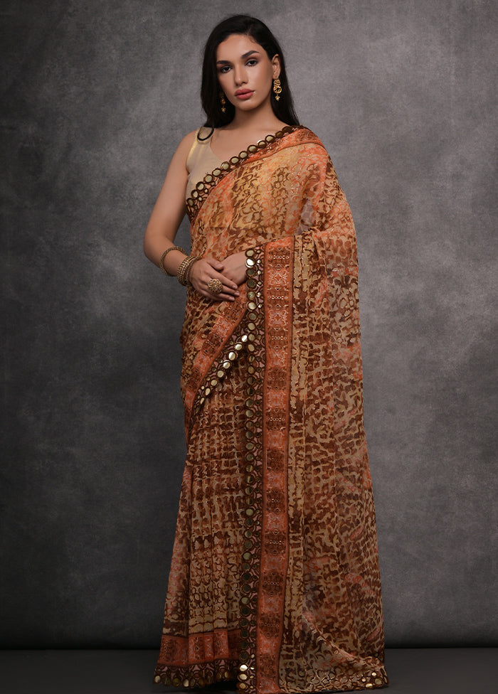 Brown Georgette Saree With Blouse Piece - Indian Silk House Agencies