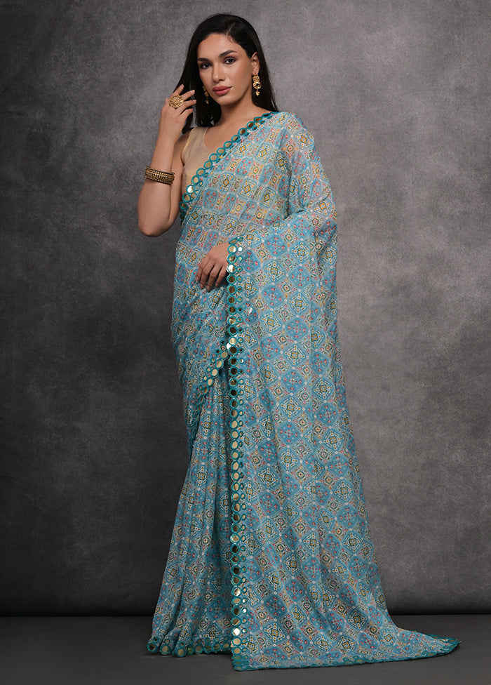 Blue Georgette Saree With Blouse Piece - Indian Silk House Agencies