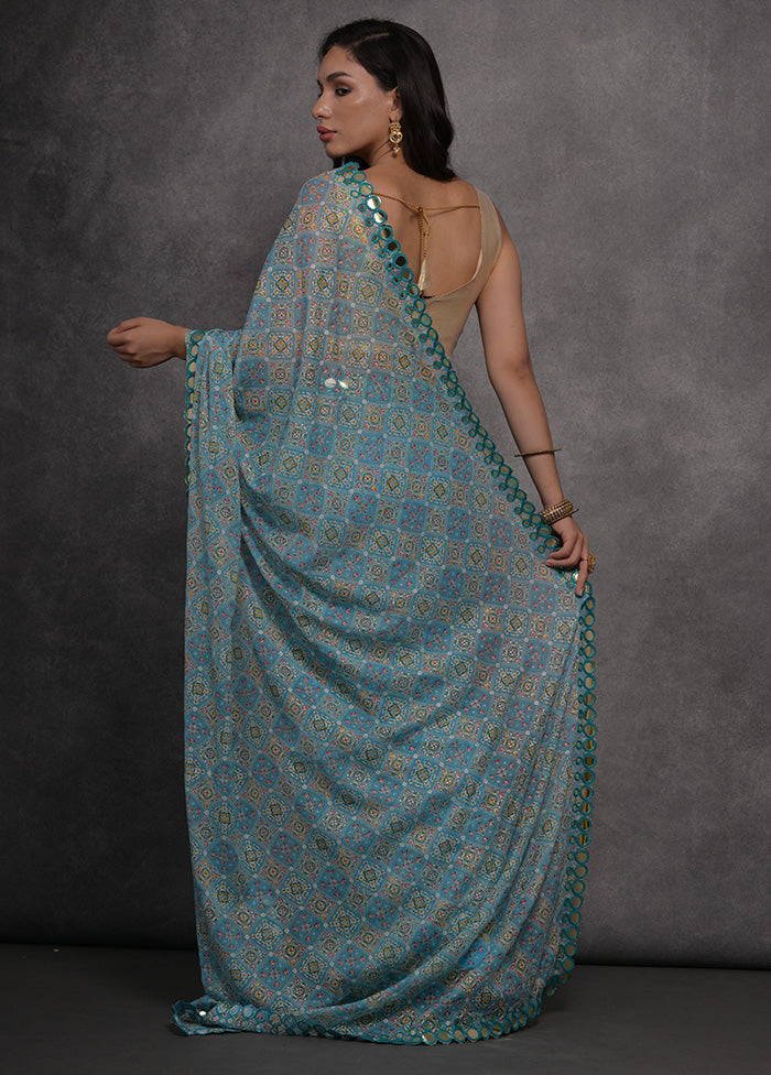 Blue Georgette Saree With Blouse Piece - Indian Silk House Agencies