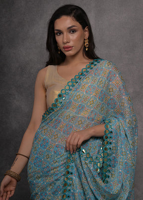 Blue Georgette Saree With Blouse Piece - Indian Silk House Agencies