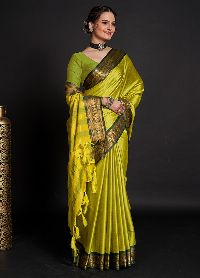 Green Dupion Silk Saree With Blouse Piece - Indian Silk House Agencies