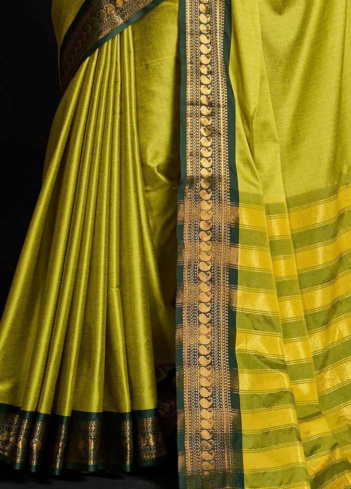 Green Dupion Silk Saree With Blouse Piece - Indian Silk House Agencies