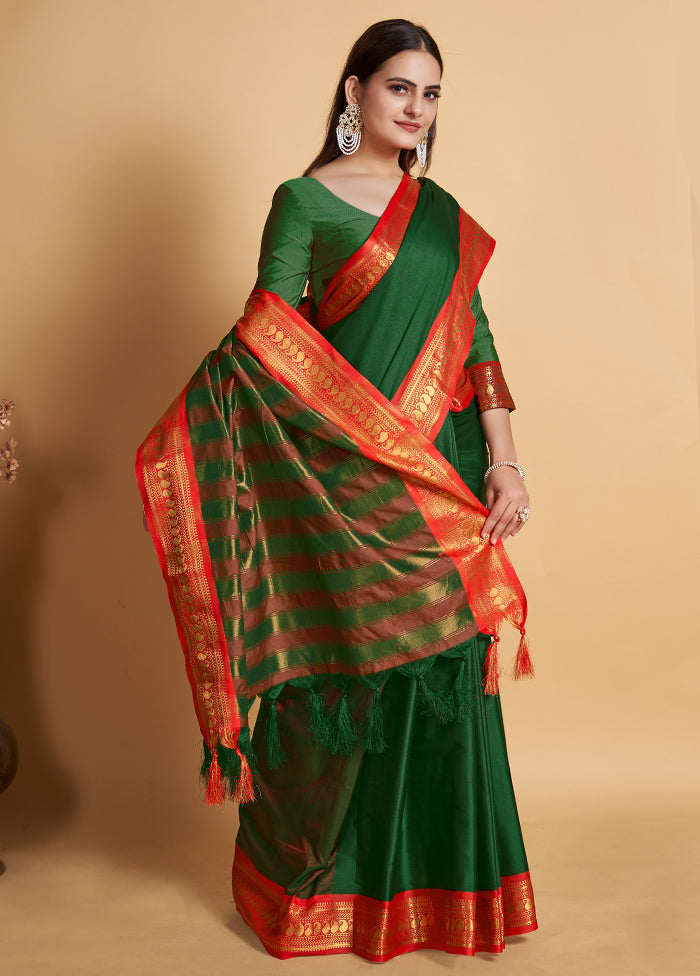 Green Dupion Silk Saree With Blouse Piece - Indian Silk House Agencies