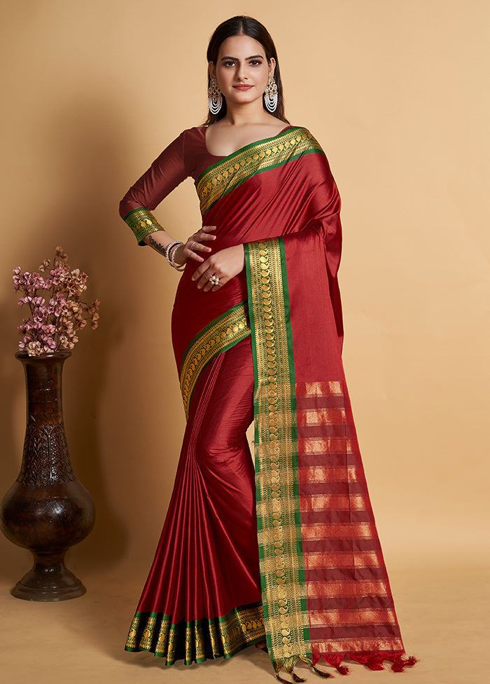 Maroon Dupion Silk Saree With Blouse Piece - Indian Silk House Agencies