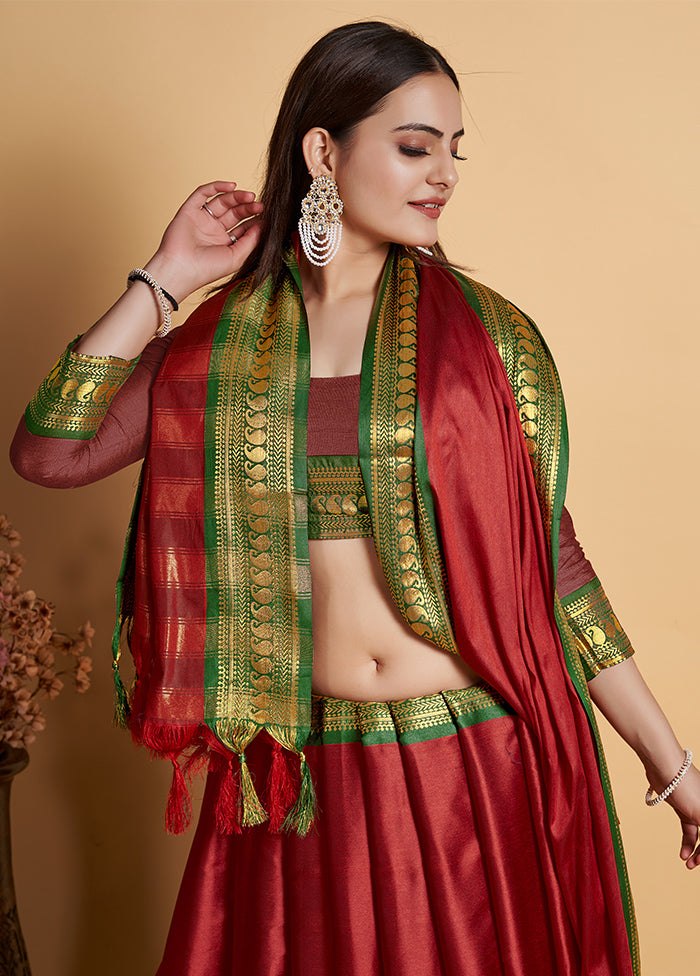 Maroon Dupion Silk Saree With Blouse Piece - Indian Silk House Agencies