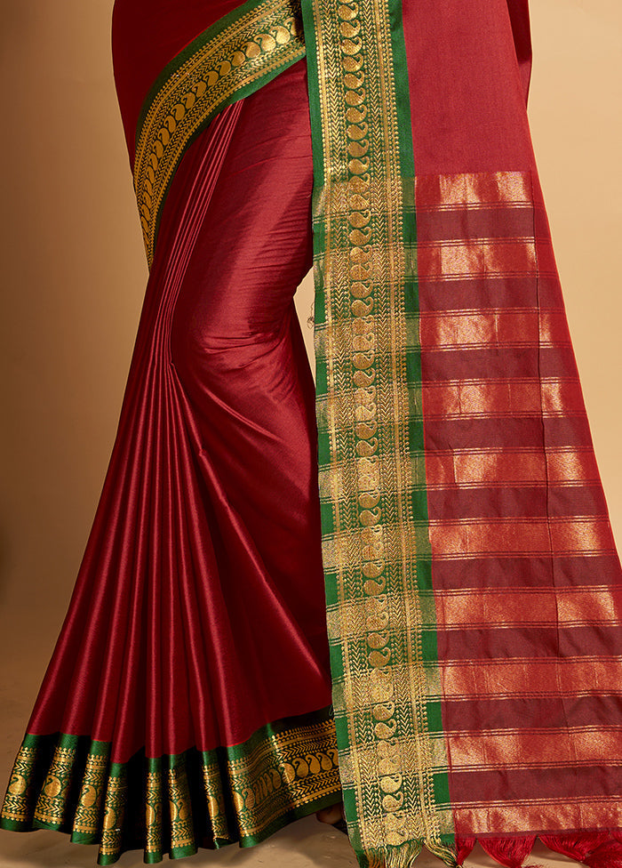 Maroon Dupion Silk Saree With Blouse Piece - Indian Silk House Agencies