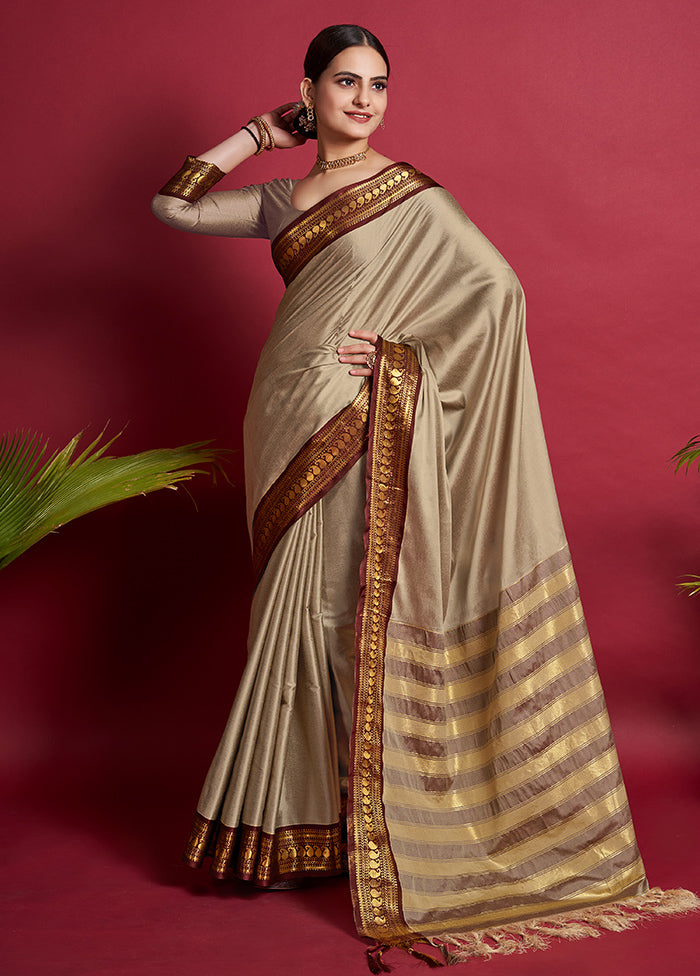 Beige Dupion Silk Saree With Blouse Piece - Indian Silk House Agencies