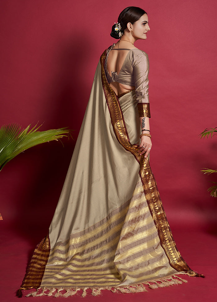 Beige Dupion Silk Saree With Blouse Piece - Indian Silk House Agencies