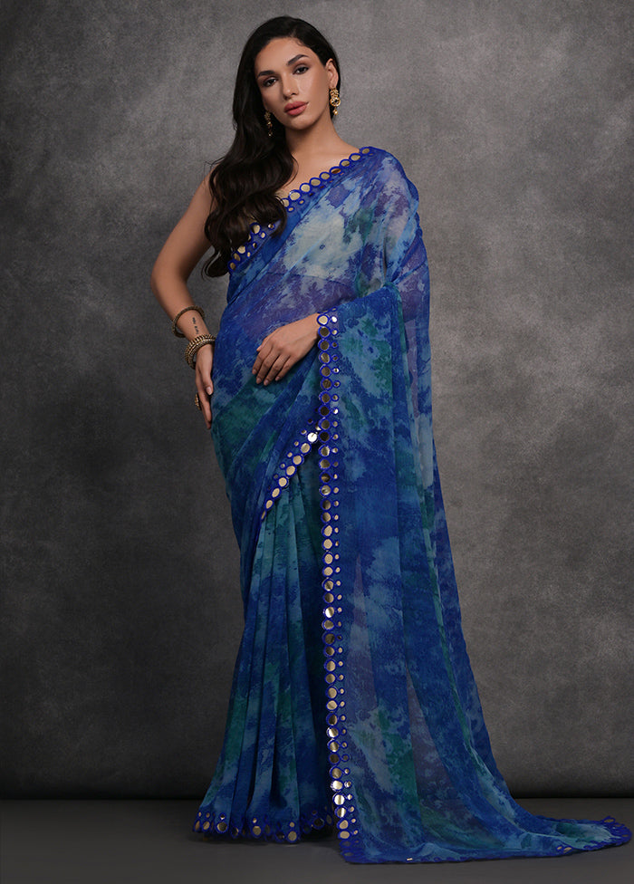 Blue Georgette Saree With Blouse Piece - Indian Silk House Agencies