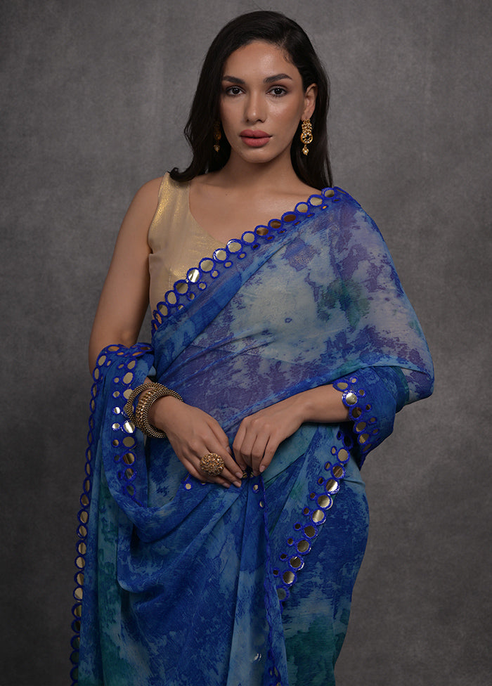 Blue Georgette Saree With Blouse Piece - Indian Silk House Agencies