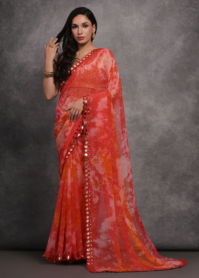 Red Georgette Saree With Blouse Piece - Indian Silk House Agencies