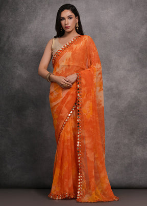 Orange Georgette Saree With Blouse Piece - Indian Silk House Agencies