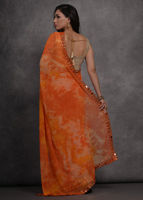 Orange Georgette Saree With Blouse Piece - Indian Silk House Agencies