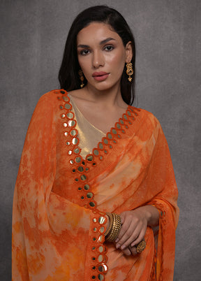 Orange Georgette Saree With Blouse Piece - Indian Silk House Agencies