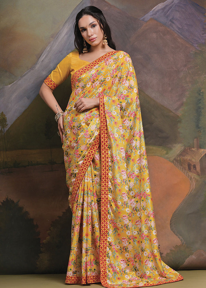 Yellow Silk Saree With Blouse Piece - Indian Silk House Agencies