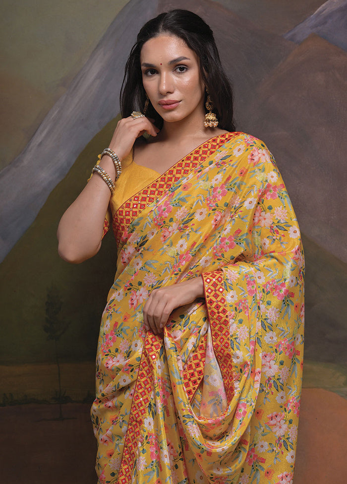 Yellow Silk Saree With Blouse Piece - Indian Silk House Agencies