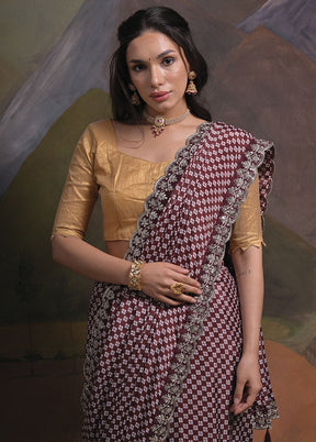 Wine Silk Saree With Blouse Piece - Indian Silk House Agencies