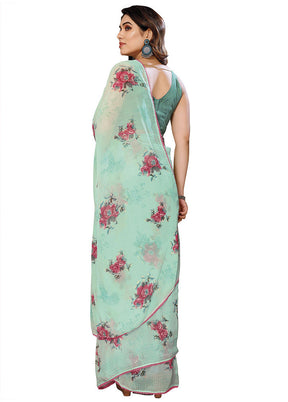 Sea Green Georgette Saree With Blouse Piece - Indian Silk House Agencies