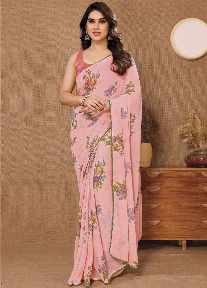 Peach Georgette Saree With Blouse Piece - Indian Silk House Agencies