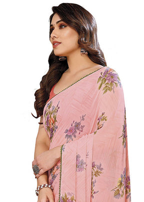 Peach Georgette Saree With Blouse Piece - Indian Silk House Agencies